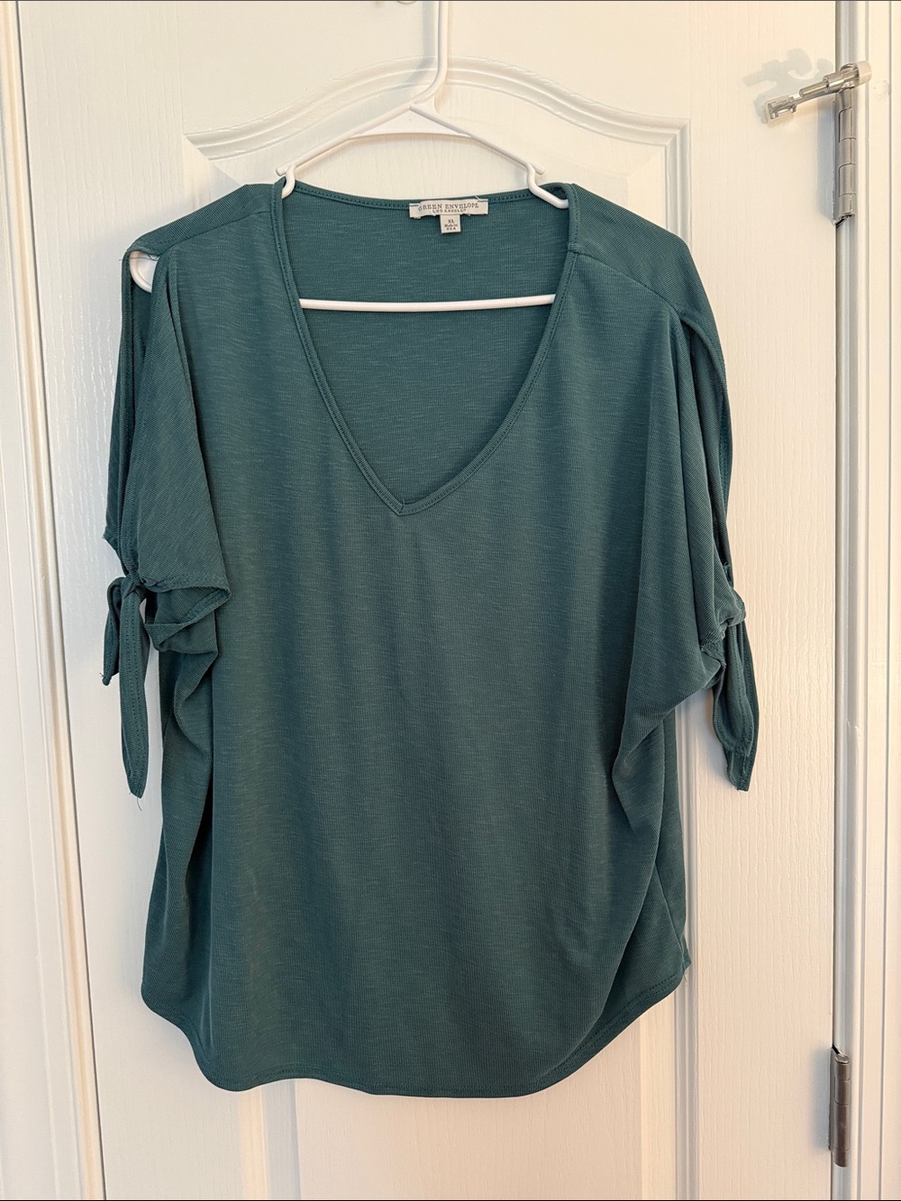 Karen Kane Teal Green V-Neck Tie-Sleeve Top
